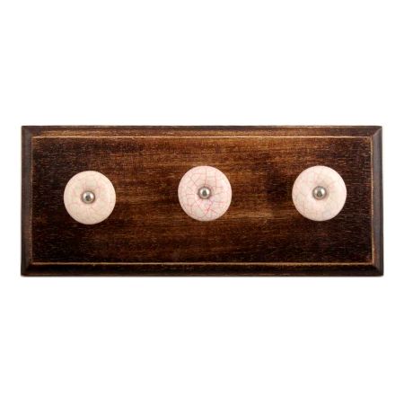 White and Pink Crackle Ceramic Wooden Hooks